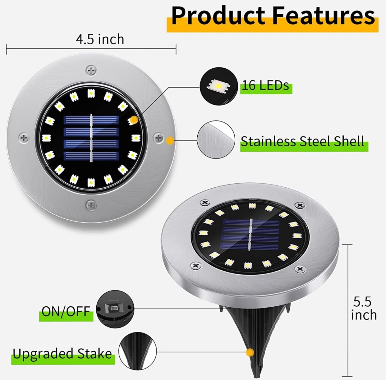 LumenX Solar Garden Disk Lights 16LED Solar Ground Lights Underground Lights,4 Pack-20 Lumen