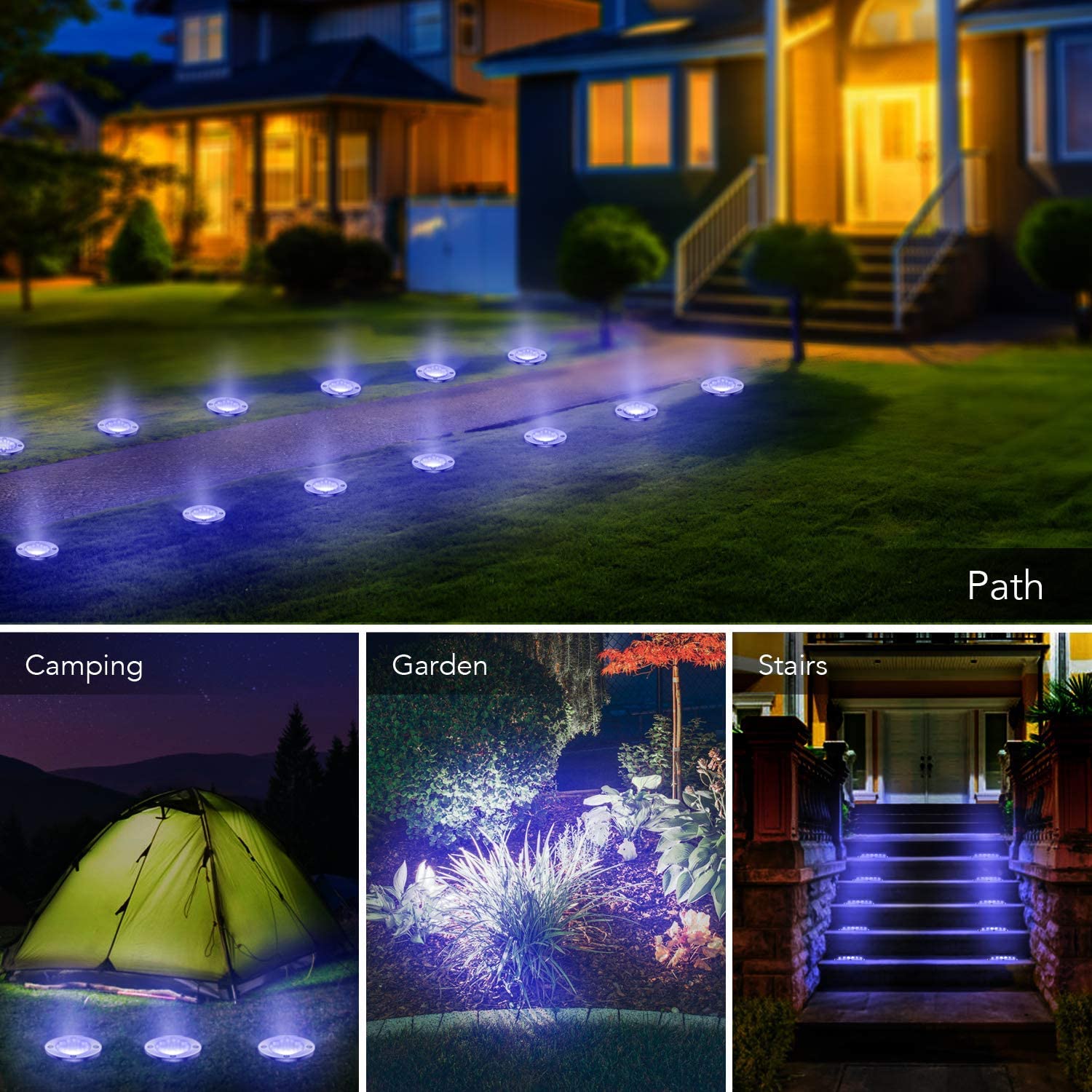 LumenX Solar Garden Disk Lights 16LED Solar Ground Lights Underground Lights,4 Pack-20 Lumen