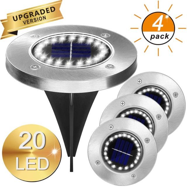 LumenX Solar Garden Disk Lights 16LED Solar Ground Lights Underground Lights,4 Pack-20 Lumen