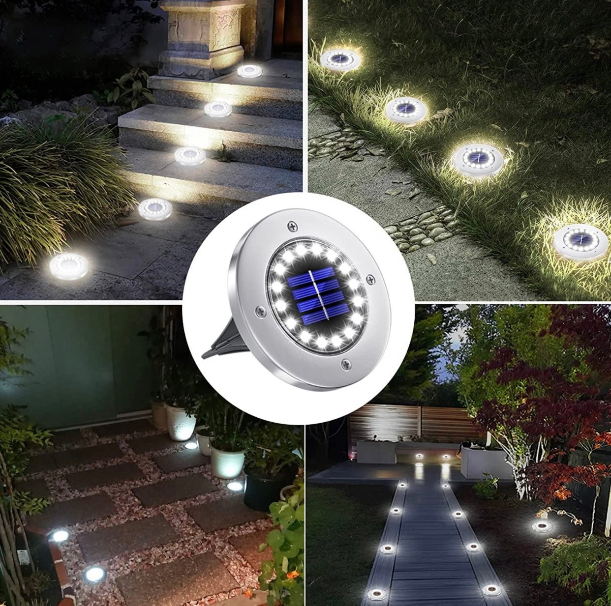 LumenX Solar Garden Disk Lights 16LED Solar Ground Lights Underground Lights,4 Pack-20 Lumen