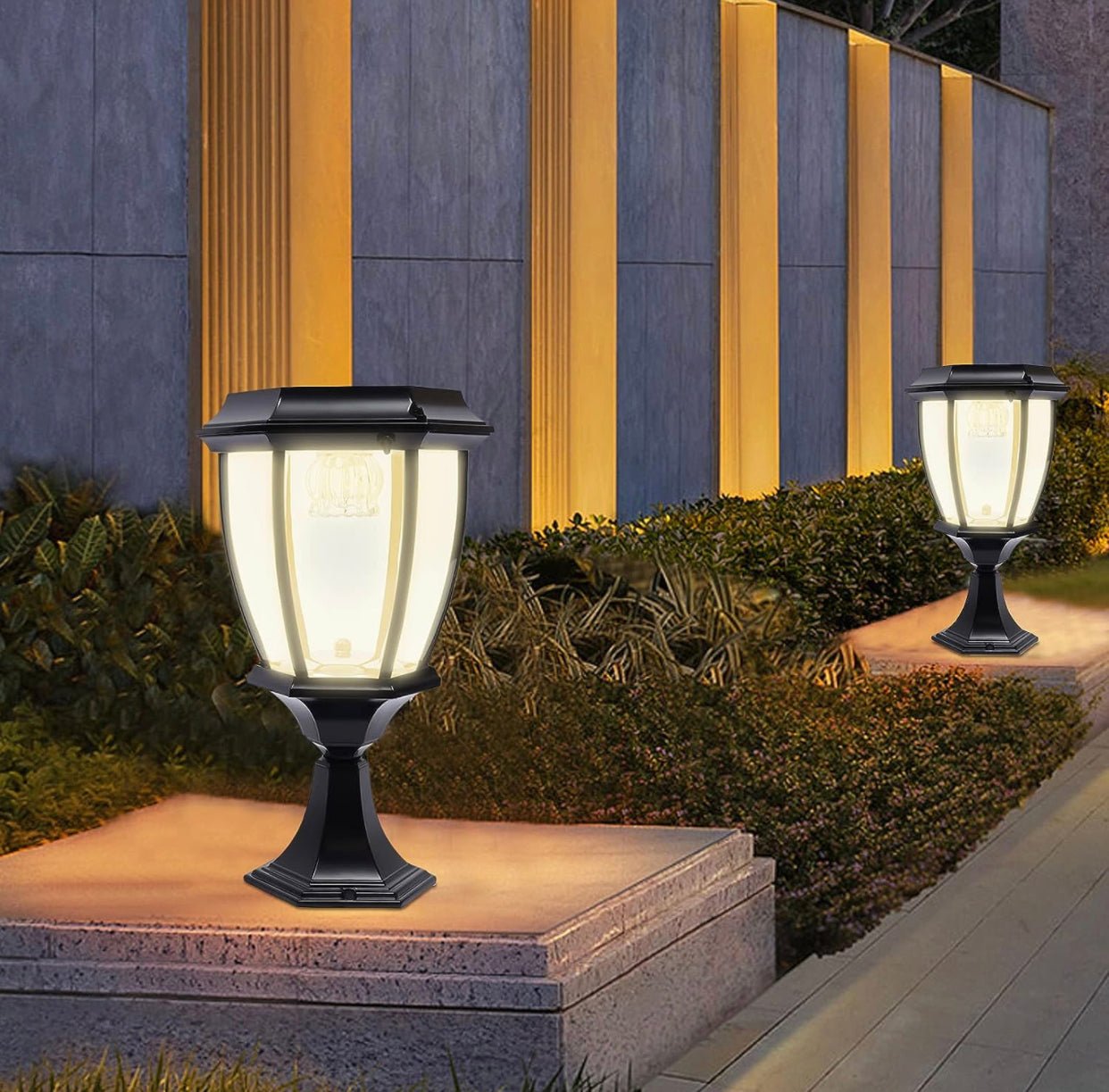 Solar Lamp Post Lights ,Outdoor Aluminum Floor Lamp,Waterproof Solar Powered Street Lights for Garden, Pathway, Driveway, Front/ Back Door, Warm White Solar Post Light,Replaceable Bulb(2 Pack)