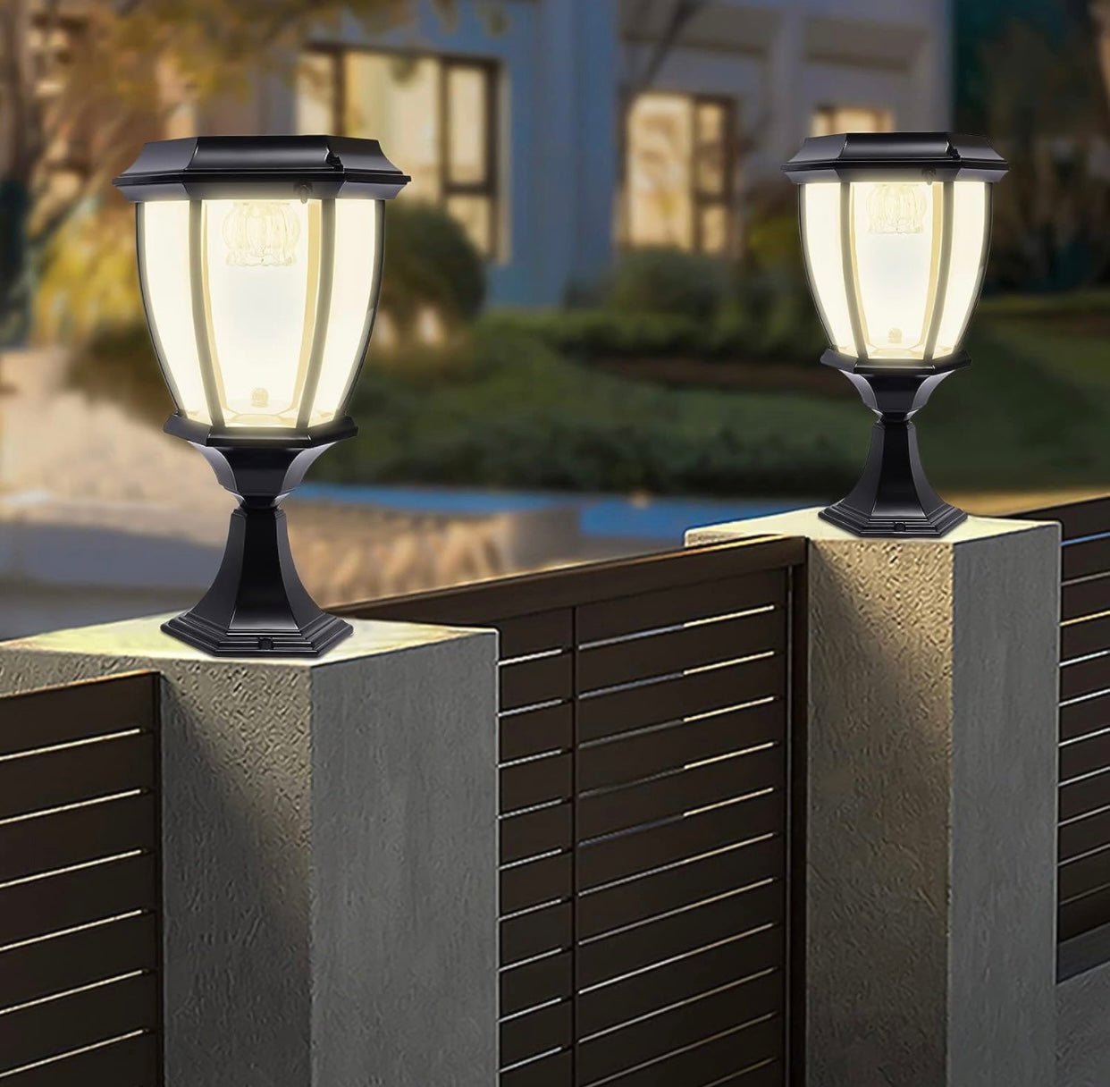 Solar Lamp Post Lights ,Outdoor Aluminum Floor Lamp,Waterproof Solar Powered Street Lights for Garden, Pathway, Driveway, Front/ Back Door, Warm White Solar Post Light,Replaceable Bulb(2 Pack)