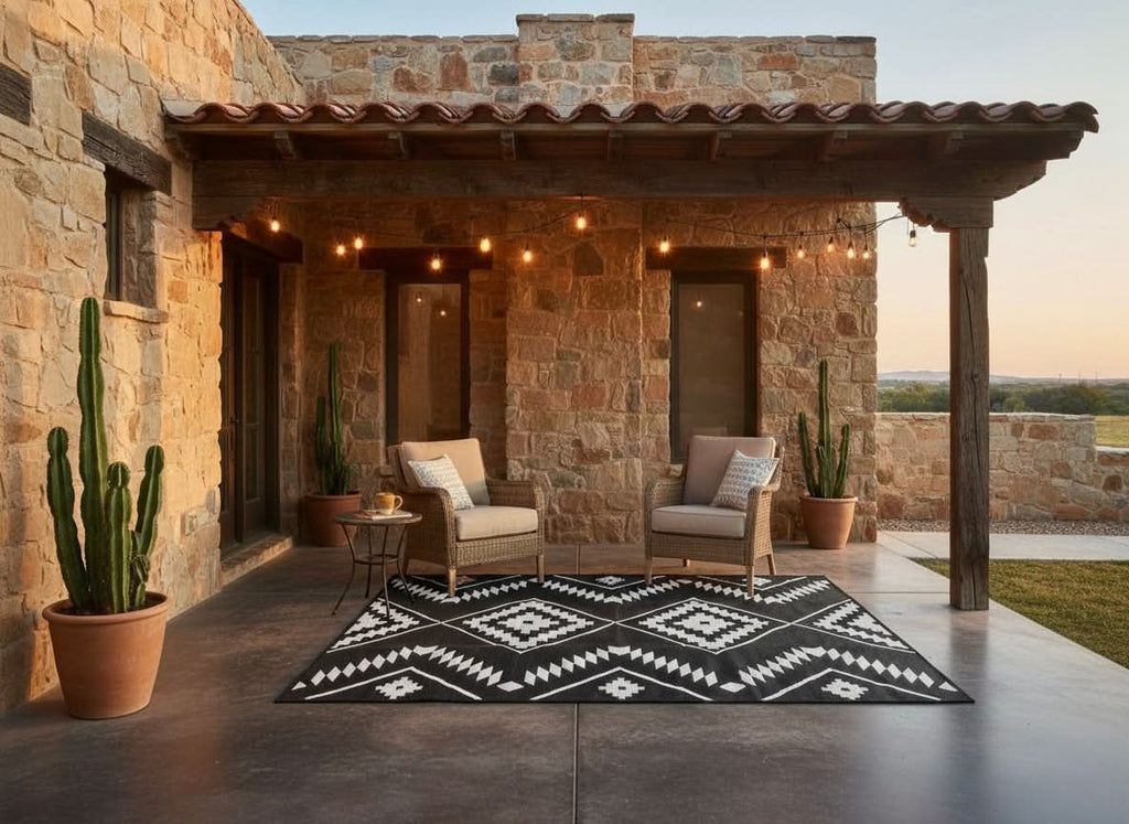 Black + Ivory - 9ft x 12ft - RANCH RUGS  -THE DAVIS -