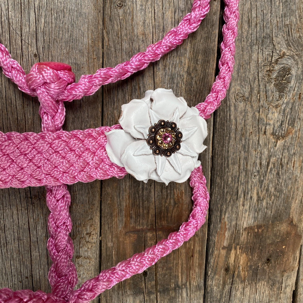 Pink Mule Tape Halter - White Flowers #MT105