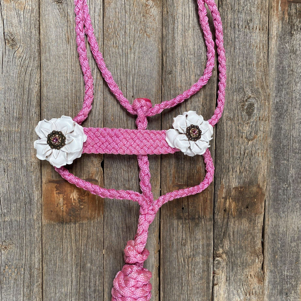 Pink Mule Tape Halter - White Flowers #MT105