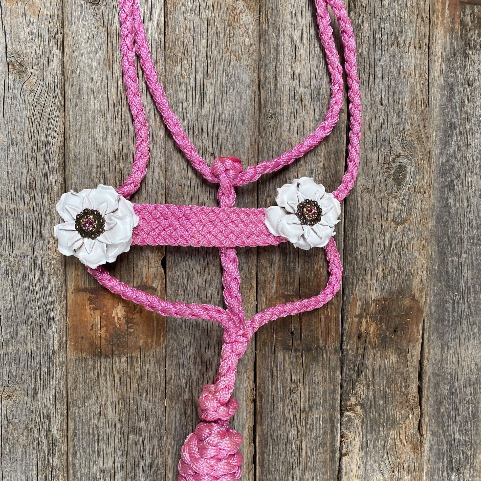 Pink Mule Tape Halter - White Flowers #MT105