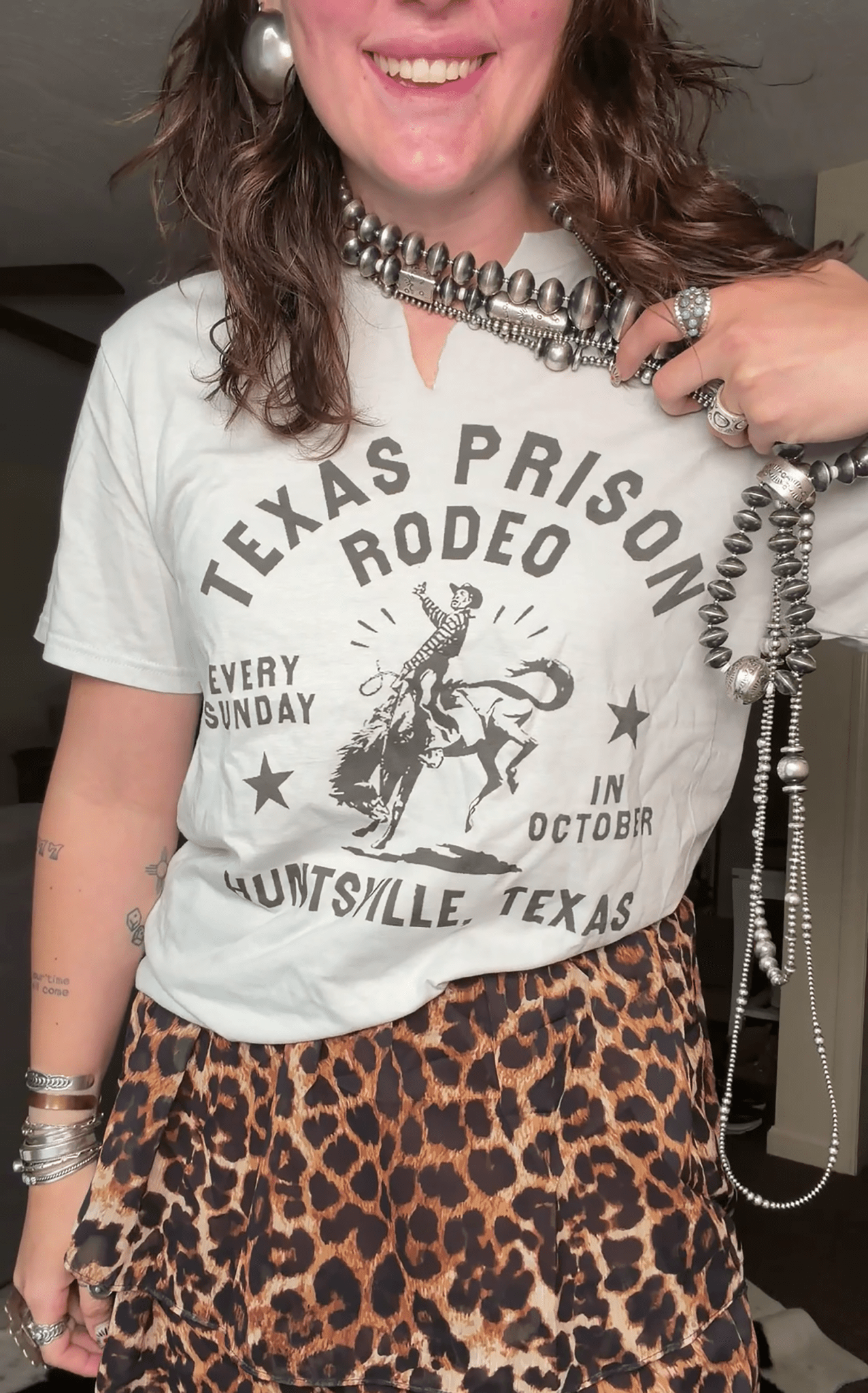 Texas Prison Rodeo Cowboy Raw Cut V-neck Graphic Tee