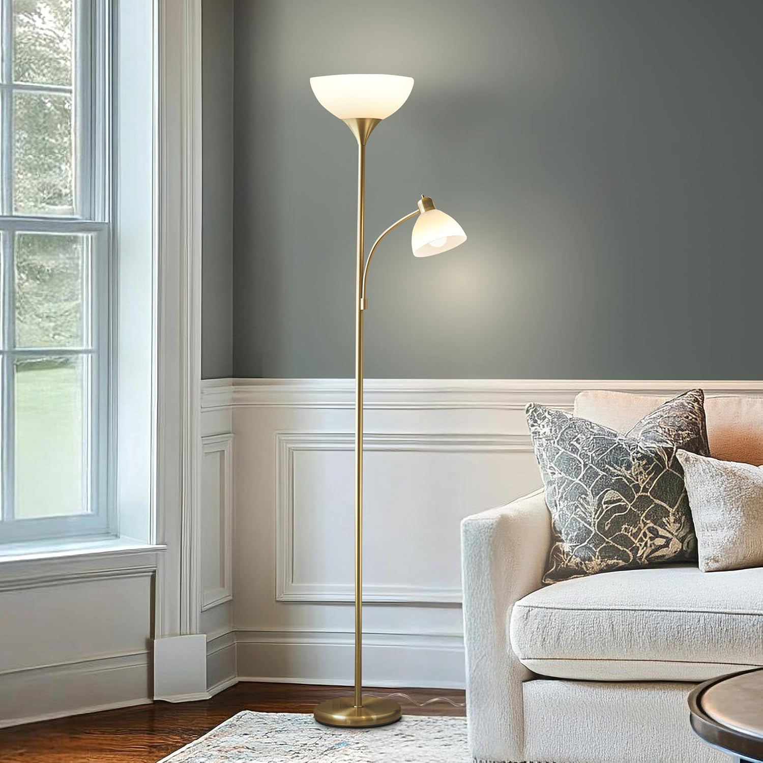 Torchiere Floor Lamp – High Brightness Torchiere Floor Lamp with 2 Reading Lights  Lamps with Efficient LED