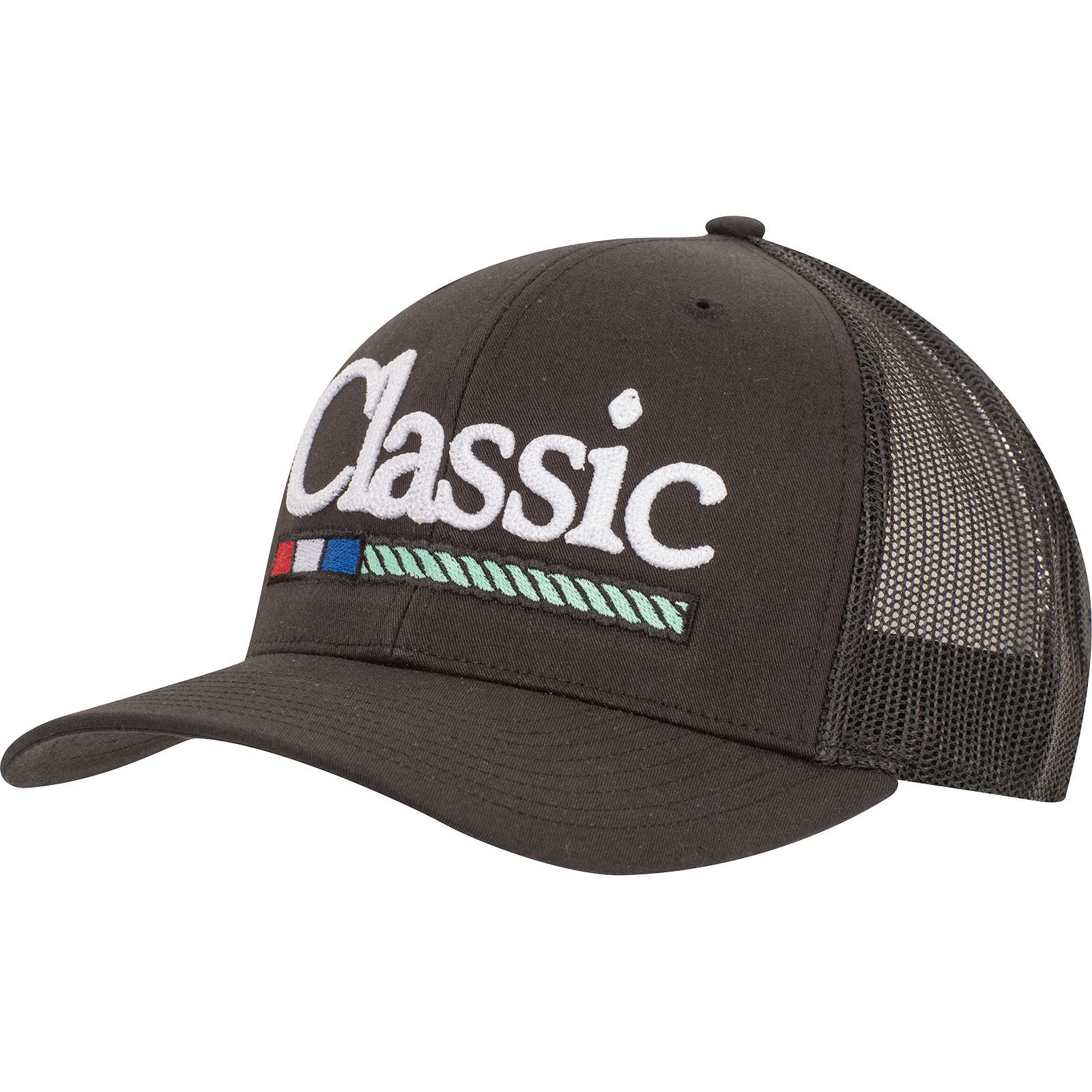 CLASSIC-Trucker Snapback Cap, Chain Stitch Logo - Black