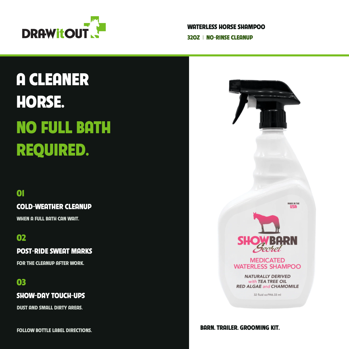 ShowBarn Secret® Waterless Tea Tree Horse Shampoo 32oz | No-Rinse Cleanup