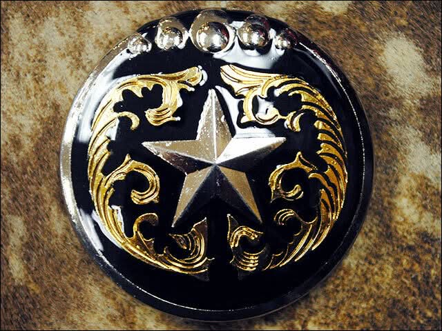Western Screw Back Concho Texas Star Black Gold Saddle Bling Cowgirl