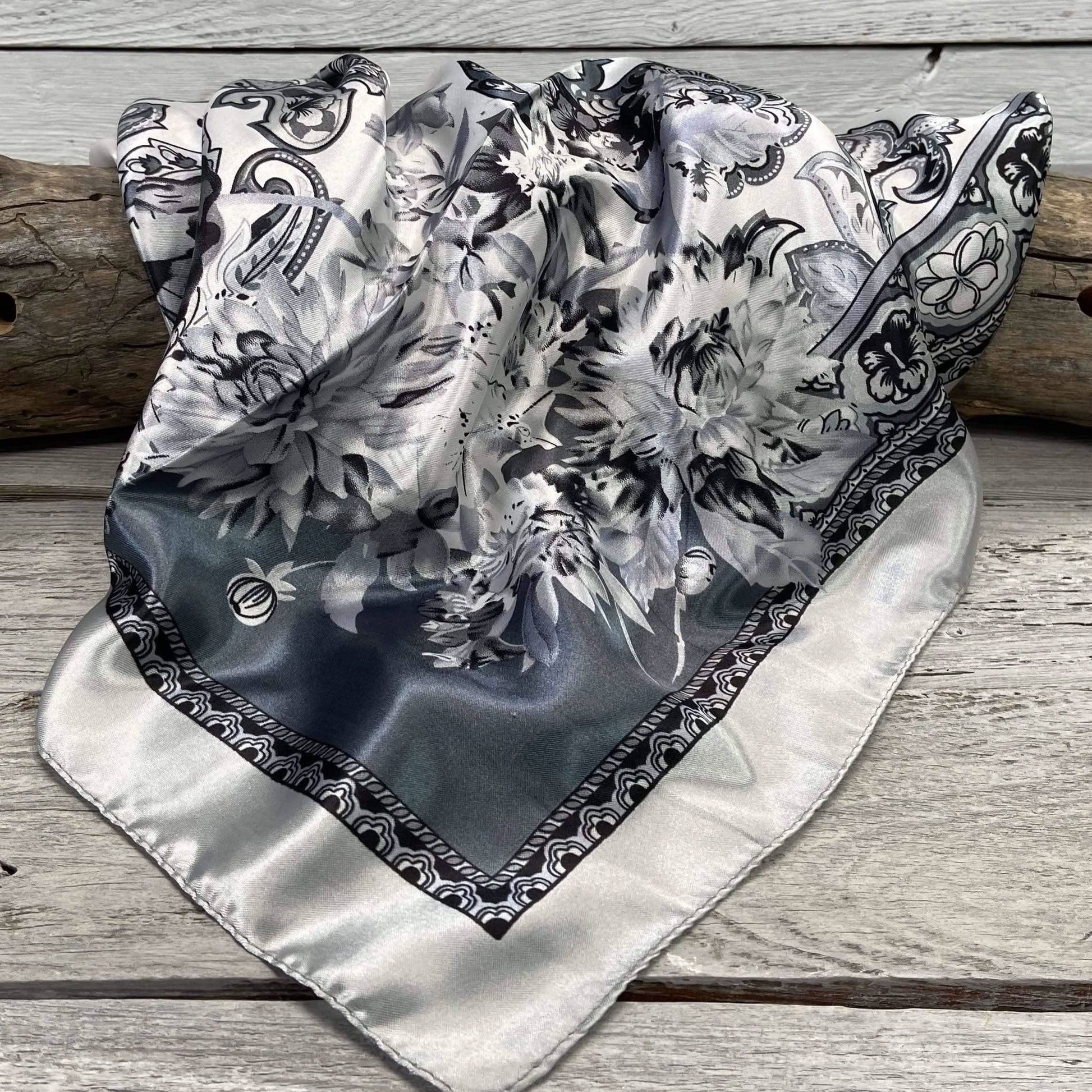 35X35"  Silver & White Paisley Wild Rag / Scarf WR172