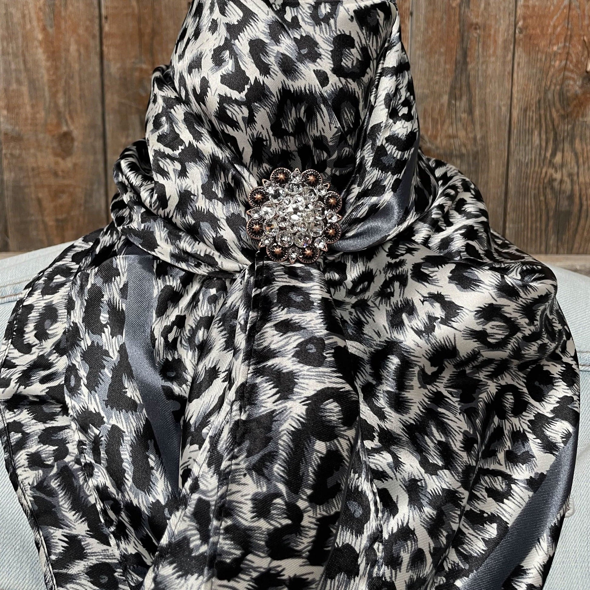 35X35" Snow Leopard Wild Rag / Scarf - Copper Clear Crystal Slide WRC167C