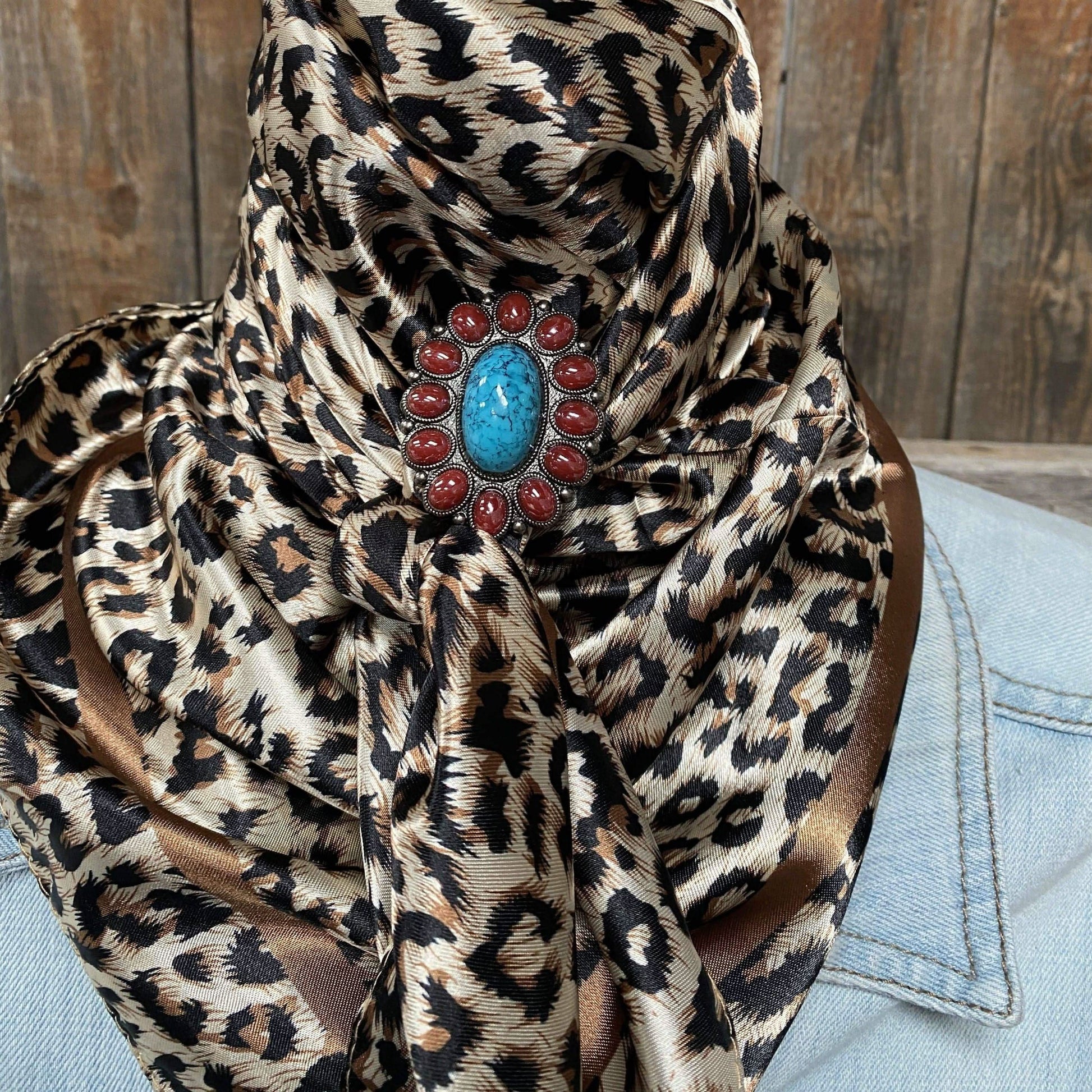 35X35" Tan Leopard Wild Rag / Scarf - W213 Slide WRC168B