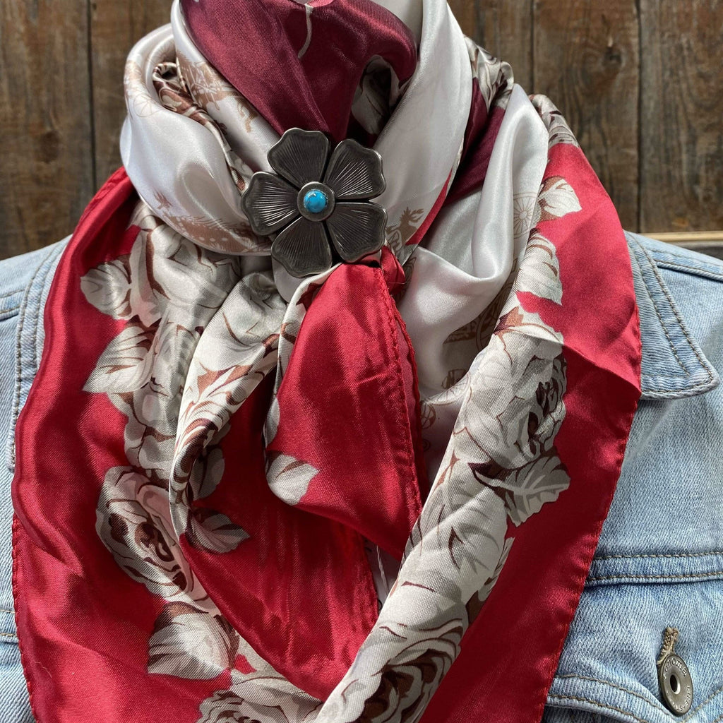 35X35" Red & Wine Floral Wild Rag / Scarf - W110L Slide WRC592B