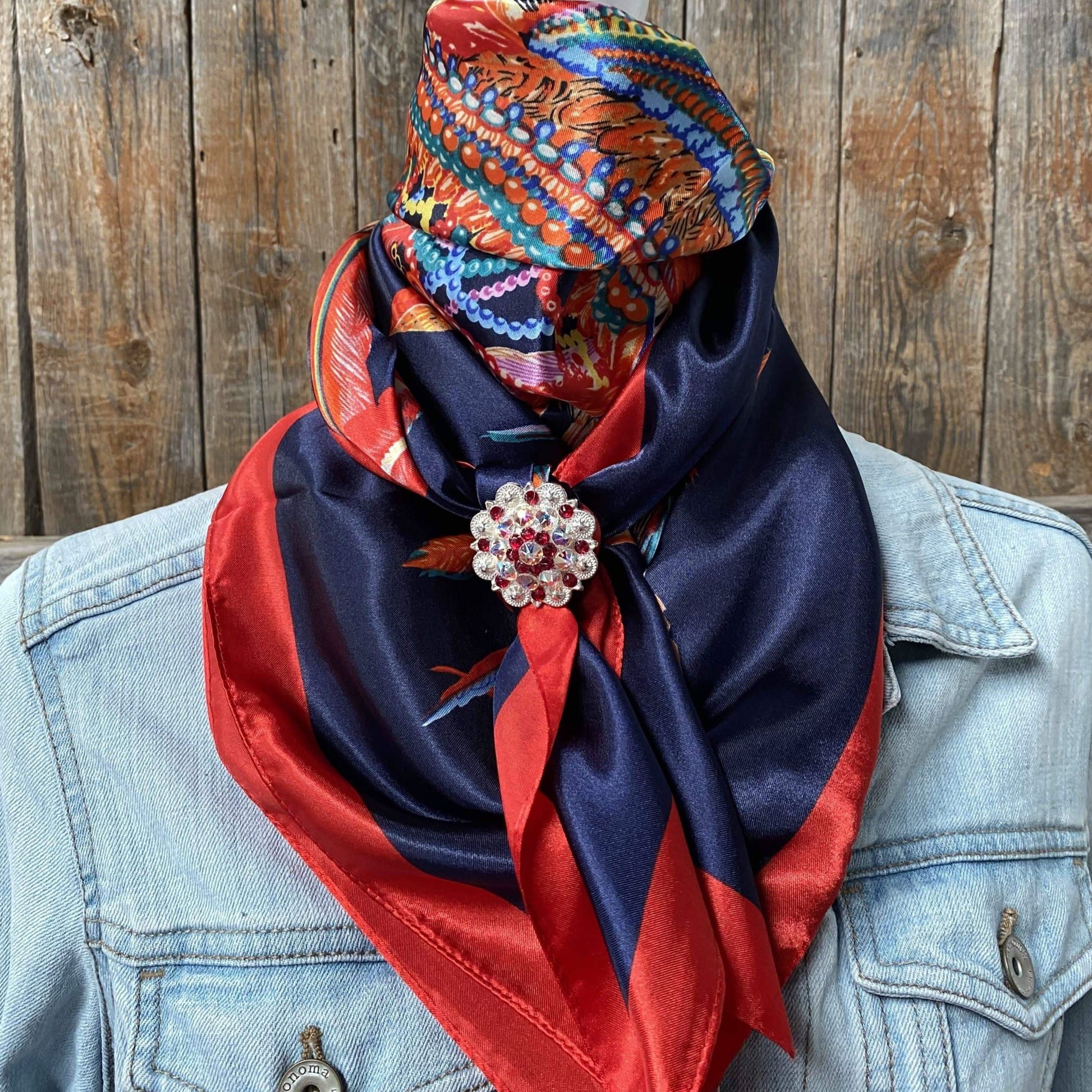 35X35" Feathers Wild Rag / Scarf - Bright Ruby & AB Slide WRC642B