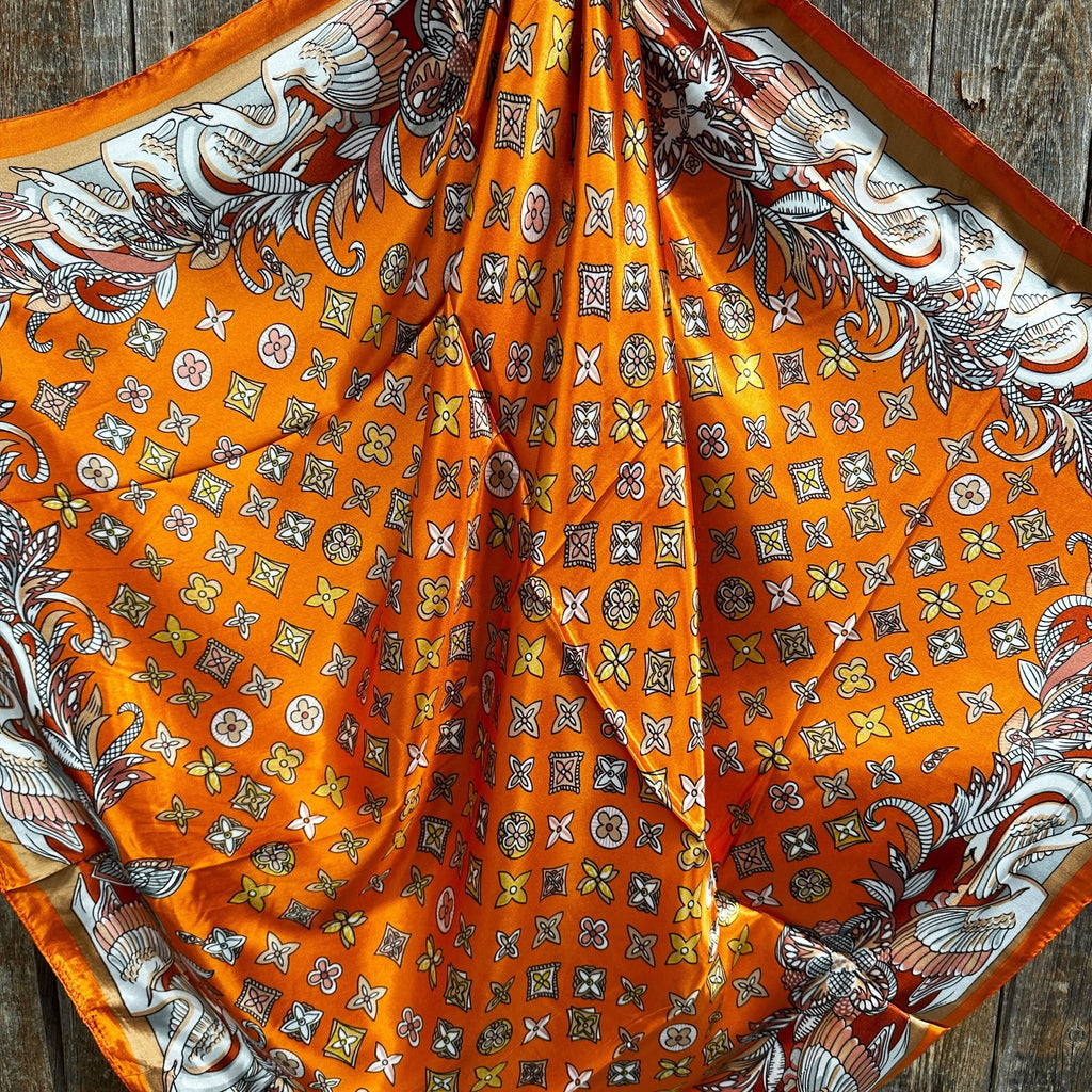 35X35"  Orange  Multi-Floral Wild Rag / Scarf WR913